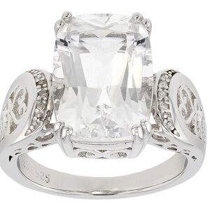 White crystal quartz rhodium over sterling silver ring 5.32ctw Solitaire Ring